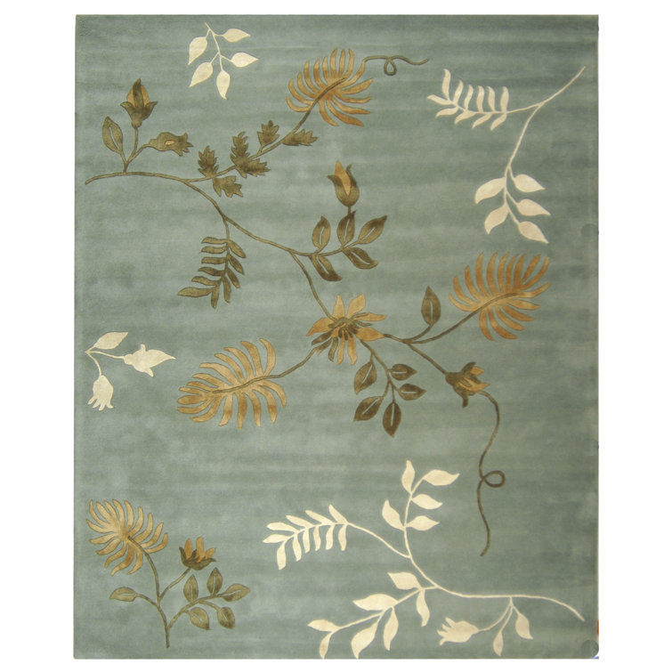 Candelo Hand Tufted Wool/Viscose Floral Rug in Light Blue/Ivory/Green