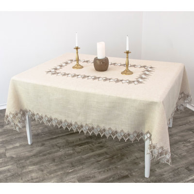 Elmwood Neutral Earth Tone Beige Lace Tablecloth (70" x 90")
