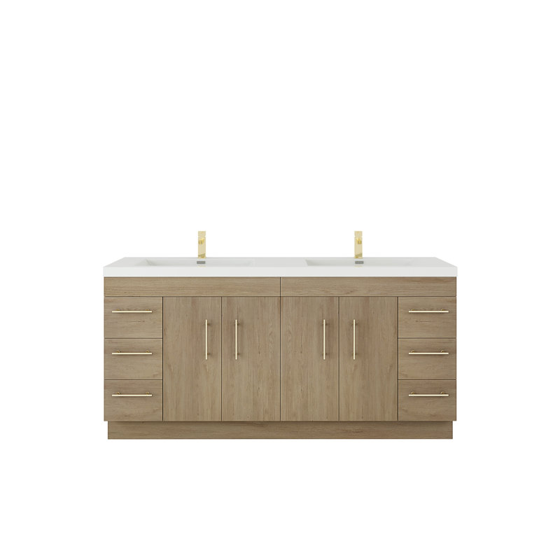 Ensemble de meuble-lavabo double 72 po Romer, Chêne blanc, Or