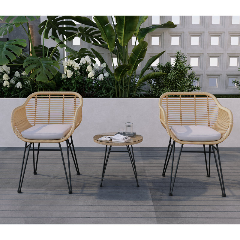 Ensemble de conversation d'extérieur pour 2 personnes, Beige, Jaune