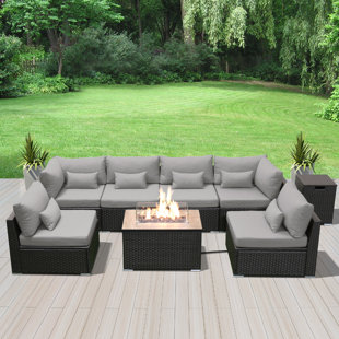 6 - Person Outdoor Wicker Patio Conversation Furniture Set With Fire Pit Table