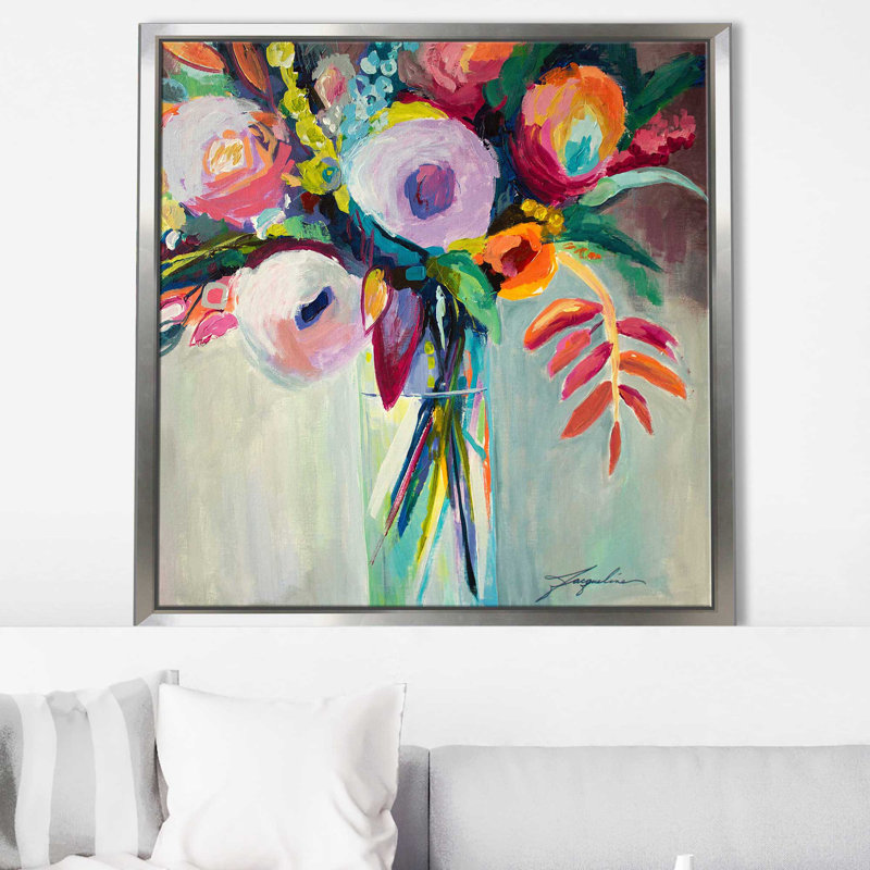 «Ode to Summer 7» par Jacqueline Brewer - Peinture, H 39,5 po x l 39,5 po x P 2 po, Cadre flottant argent