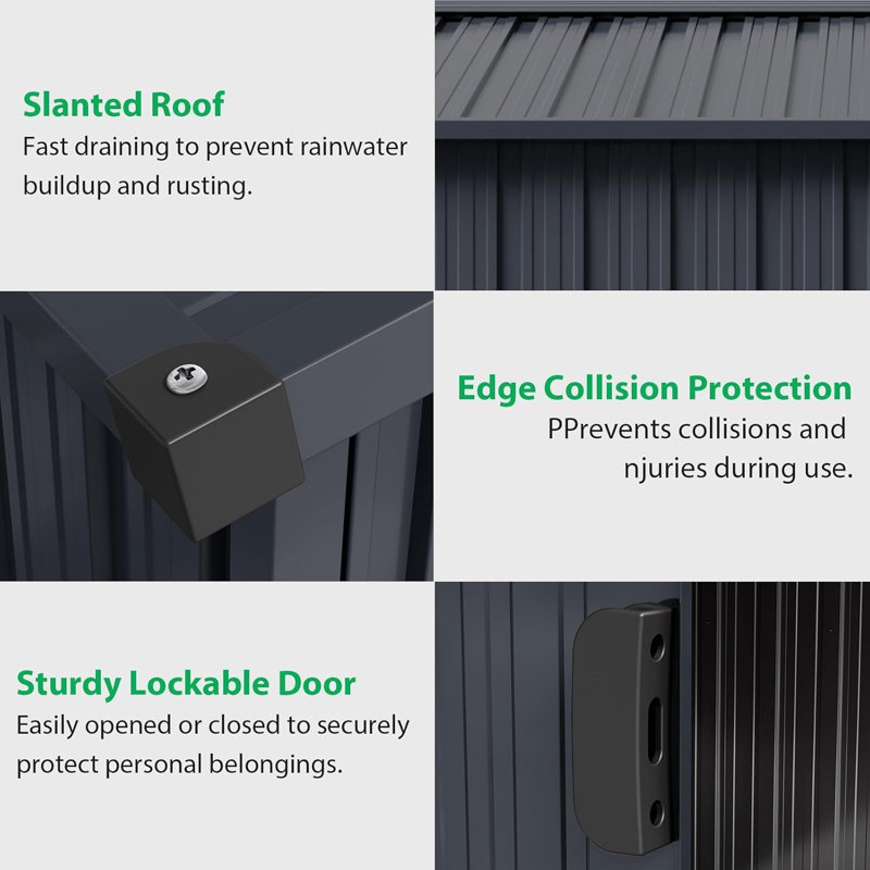 Outdoor Storage Shed, Large Metal Aluminum Waterproof Tool Sheds With Lockable Door, Gray, 77.5" H x 98" W x 147.6" D