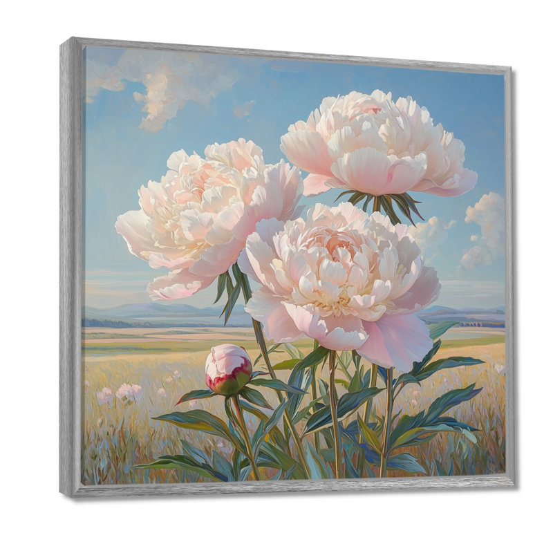 Pivoines au bord de la ferme VI - pivoines, art mural, Impression encadrée flottante, Argent argent, H 16 po x l 16 po