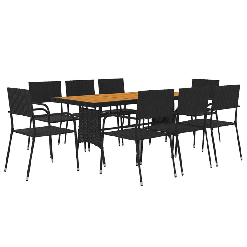 17 Stories 9 Piece Outdoor Dining Set Poly Rattan Grey, Black