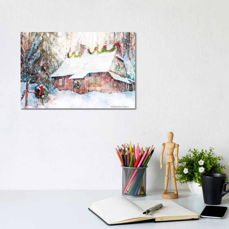 Snowy Christmas Cabin by Bluebird Barn - Wrapped Canvas Painting, 20.32 cm H x 30.48 cm W
