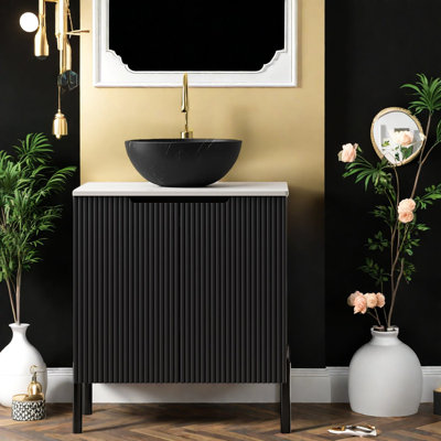Meubles-lavabos modernes noirs avec rangement, lavabo en céramique, armoire en MDF