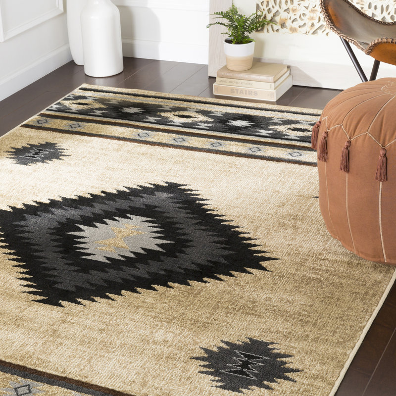 Tapis gris anthracite / gris foncé Gorge Southwestern, Rectangle 5 pi 3 po x 7 pi 6 po