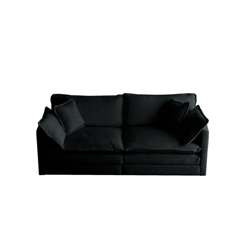 Tissu moderne 2 - Revêtement en chenille noire avec base en bois massif, matériau respirant et 4 coussins pour plus de confort.