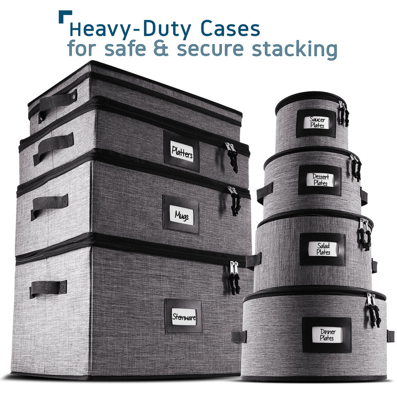 Black Quilted Hard Shell Platter Storage Case with Dividers