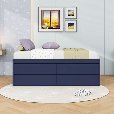 Wood Platform Bed with 4 Storage Drawers