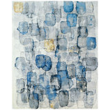 Abstract Area Rug in Silver/Blue/Black