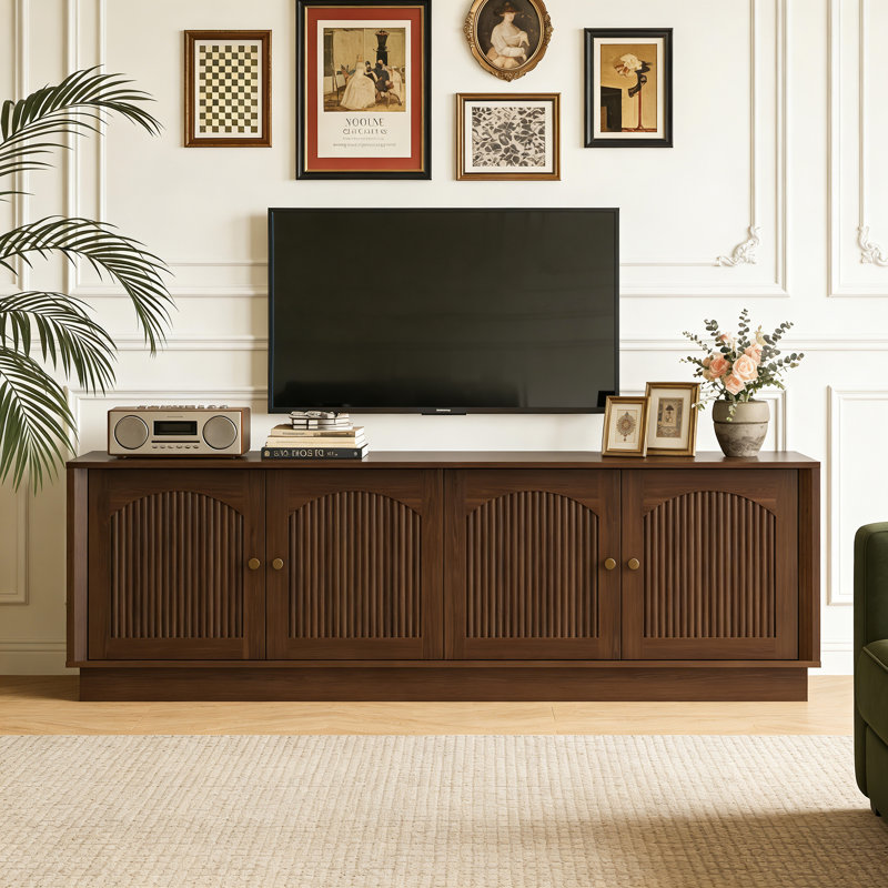 67" Mid Century Modern Tv Stand For Living Room, Wood Entertainment Center With Storage For Tvs Up To 75", Media Tv Console W/arched Fluted Doors & Adjustable Shelves For Bedroom, Brown