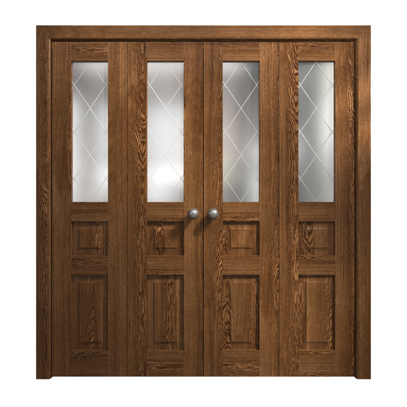 Portes coulissantes doubles pliantes pour placard 72 x 80 pouces Ego 5011 Chêne Cognac, rails robustes, moulures, garnitures, quincaillerie, bois massif, portes de placard de chambre