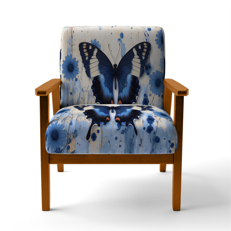 Chaise avec accoudoirs en velours Magiera, Bleu, Brun