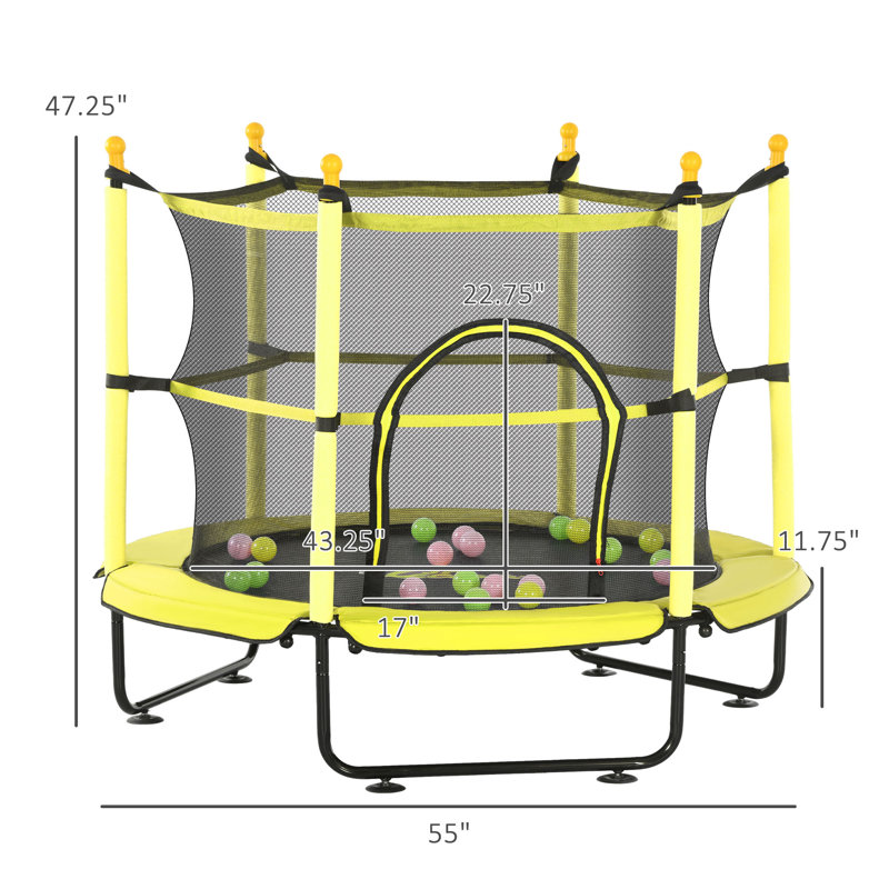55-Inch Blue Kids' Trampoline with Safety Enclosure