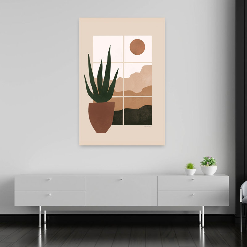 Paysage désertique abstrait, art contemporain de cactus, H 60 po x l 40 po