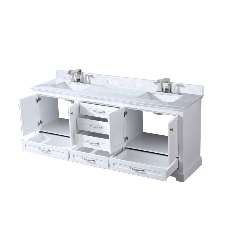 Meuble-lavabo double avec comptoir en marbre de Carrare, Blanc