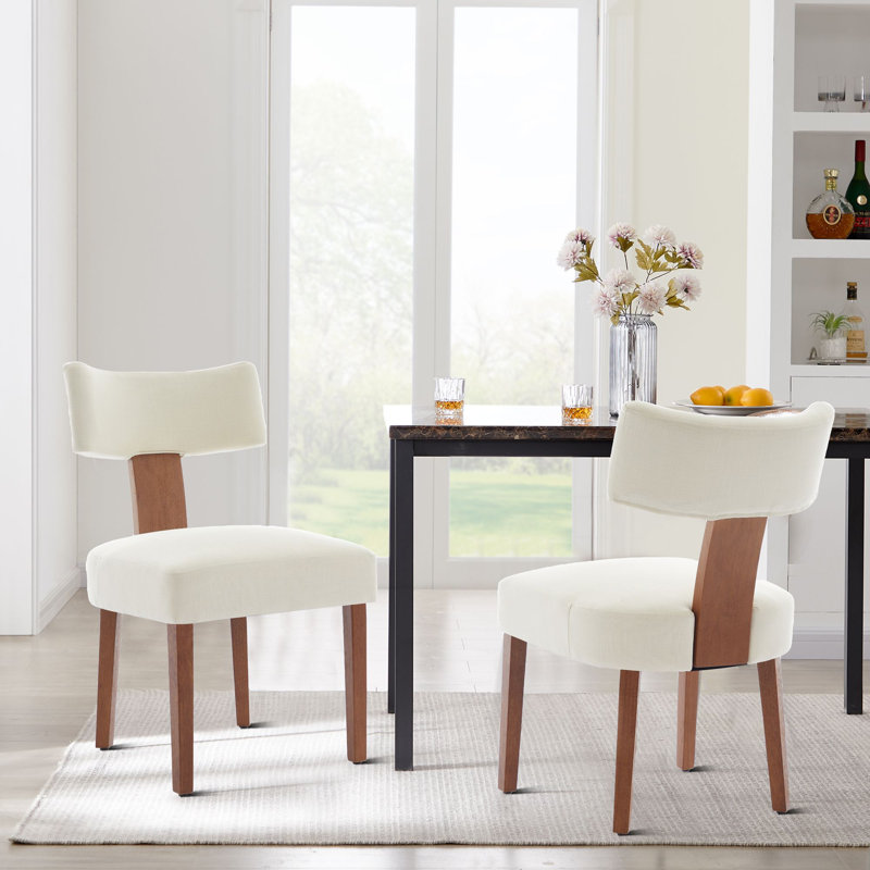 Ensemble de 2 chaises de salle à manger rembourrées avec structure en bois et tissu de lin, dossier ergonomique incurvé, chaises d'appoint modernes pour la salle à manger ou le salon