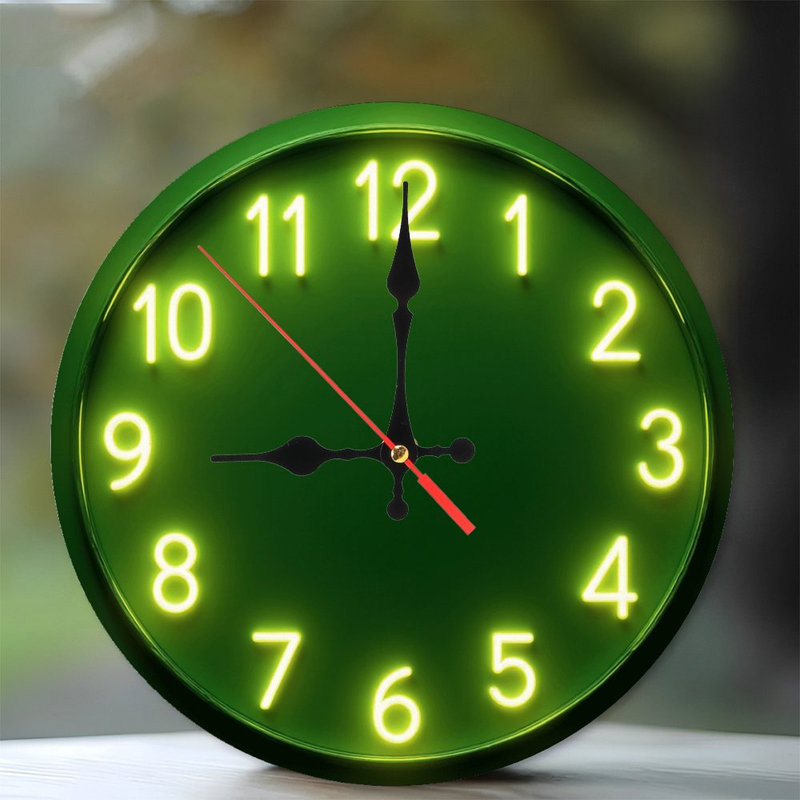 Green Clock With  Neon Style Numbers