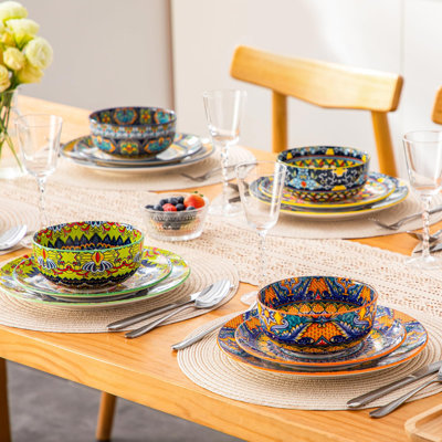 Bohemian Floral Porcelain Dinnerware Set Service for 4 and 6 Microwave Dishwasher Safe