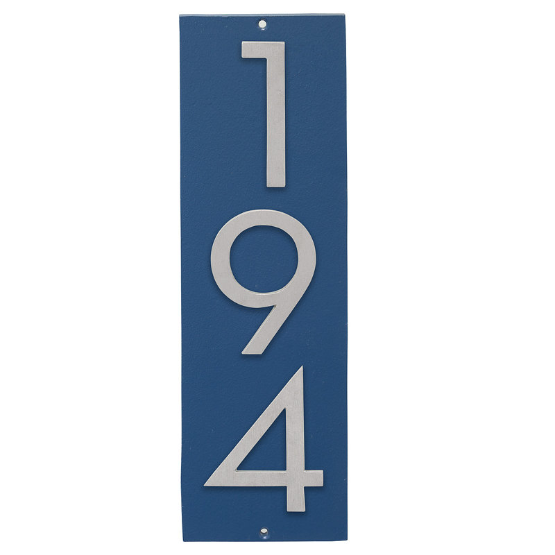 Plaque d’adresse murale flottante linéaire, Bleu mer, Aluminium brossé, Oui