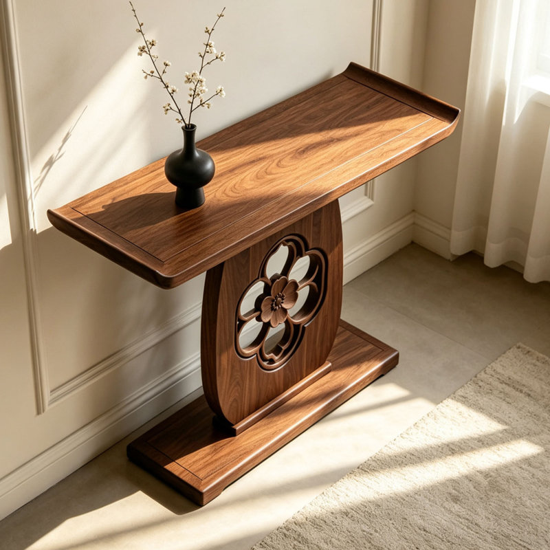 Console de style chinois rétro classique brun, H 35,4 po x l 47,2 po x P 15,7 po