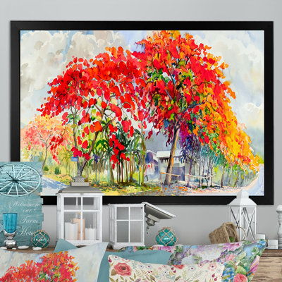 «Colorfull Blooming Red Autumn Tree VI», reproduction sur toile flottante