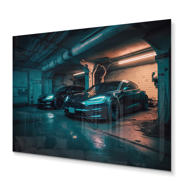 Hybrid Power In Undergroung Garage - Décoration murale moderne en métal, H 12 po x l 20 po x P 1 po
