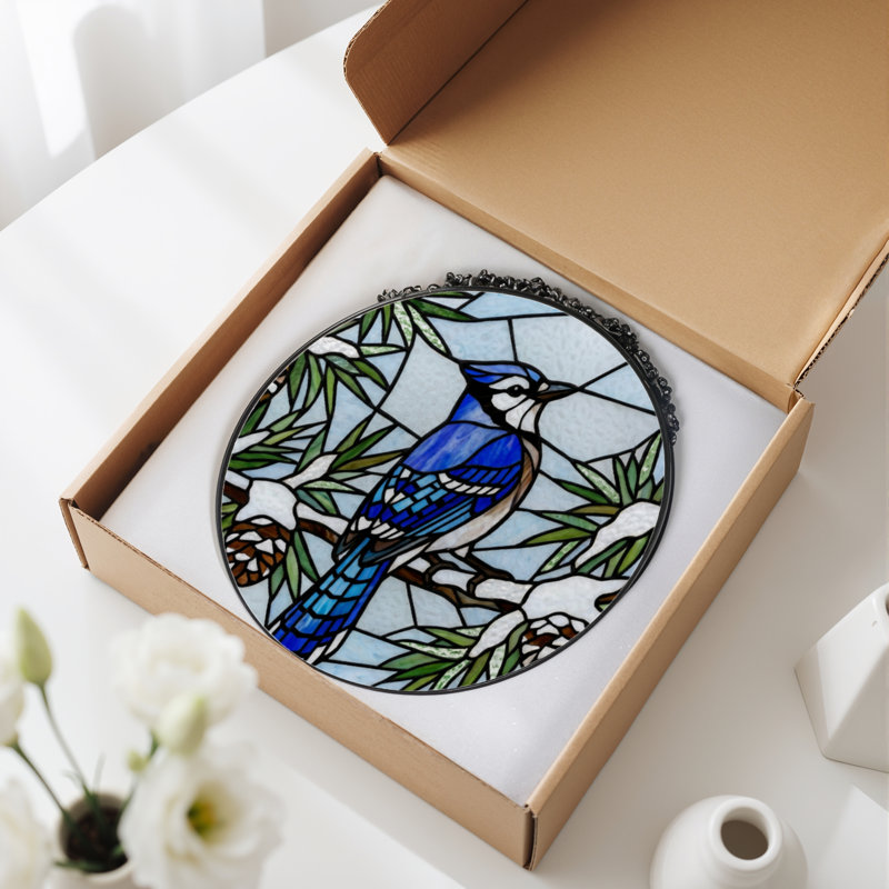 Panneau de vitrail en verre coloré 7,8 "H Jay, H 7,8 po x l 7,8 po