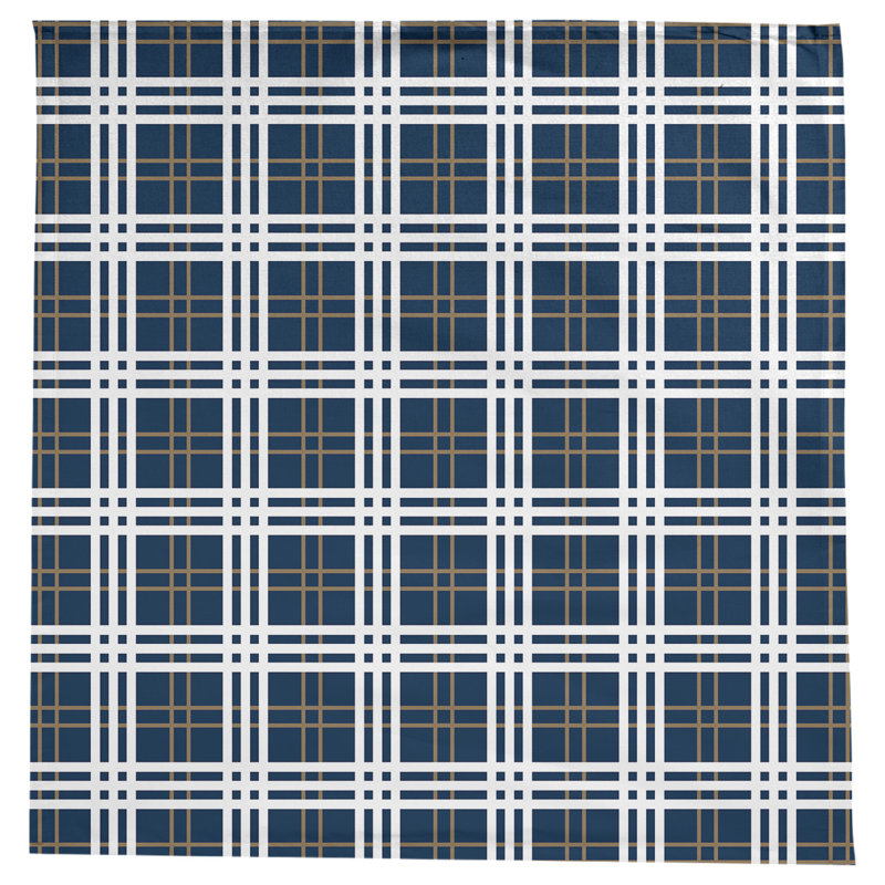 Plaid Cotton Blend Square Tablecloth, Millennium Blue/New Century Gold/White