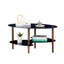 Table basse ovale noire en verre: verre trempé moderne à 3 couches avec pieds en bois de chêne pour le salon