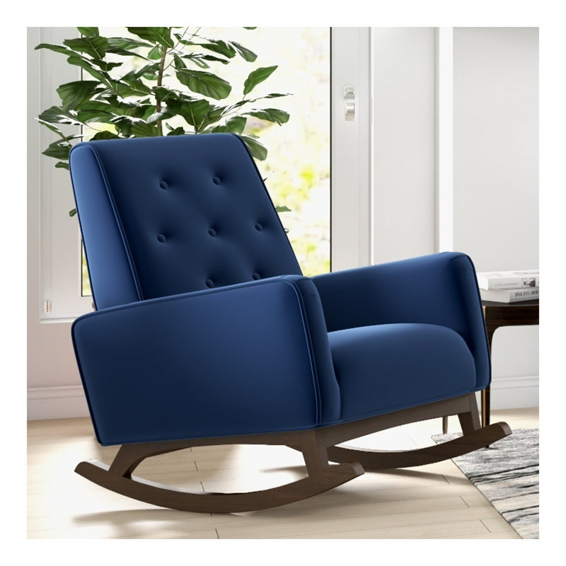 Chaise berçante en bois massif Demetrius, Bleu