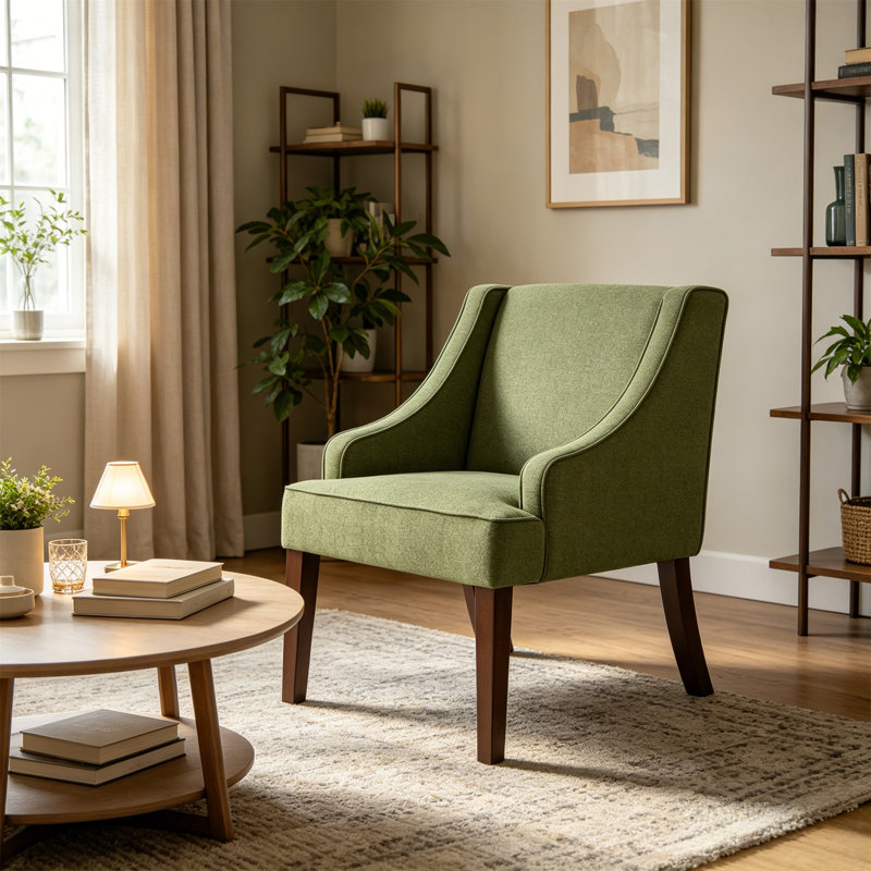 Chaise d'appoint Mid-Century moderne, Lime Green Linen