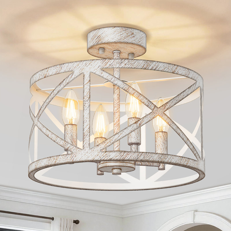 4-Light Semi Flush Mount Ceiling Light Fixture, White