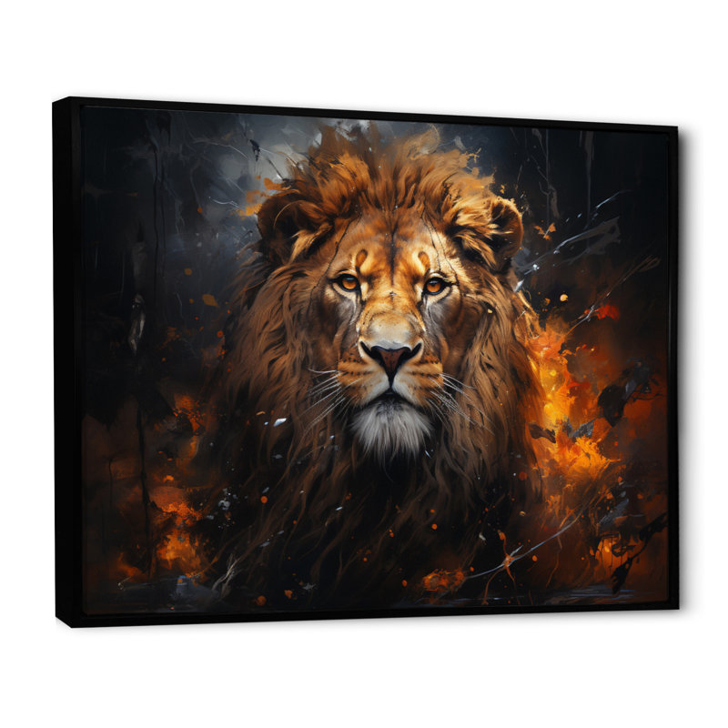 Photographie de lion avec II, Cadre flottant noir, H 34 po x l 44 po x P 1,5 po