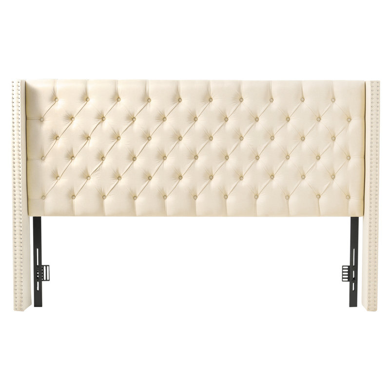 Tête de lit, très grande tête de lit à hauteur réglable, confortable capitonnée à motif de losanges pour lit très grand, l 84,1 po x H 54,33 po x P 8,27 po, idéale pour la chambre à coucher, l'hôtel, la famille d'accueil, le dortoir, la crème
