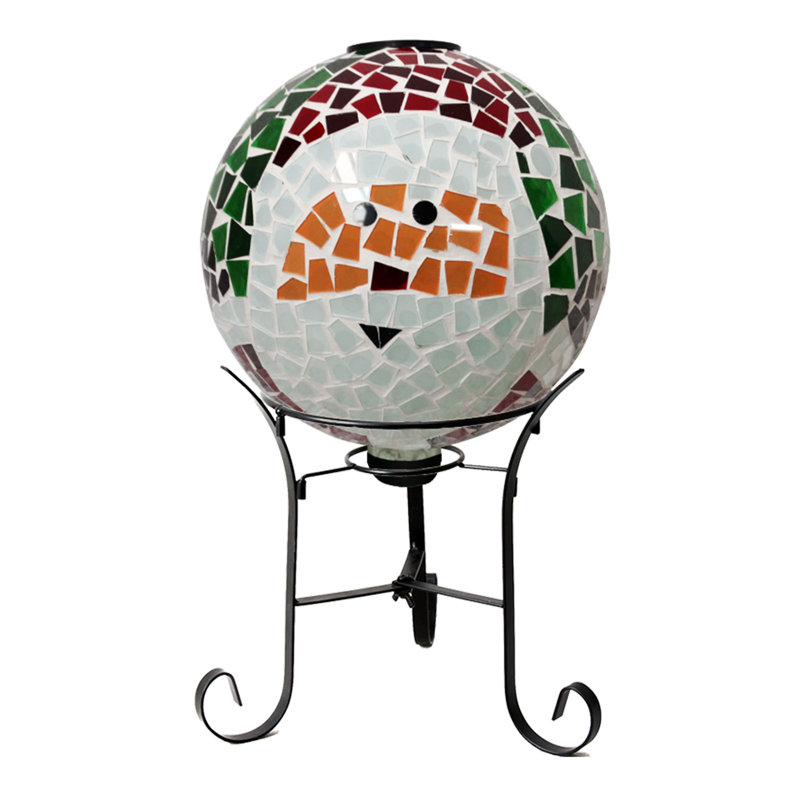 The Holiday Aisle® Corporation 8FEB949133CE4B03B38D92F3436C5014 10" Solar Santa Mosaic Glass Gazing Globe w/ Foldable Metal Stand