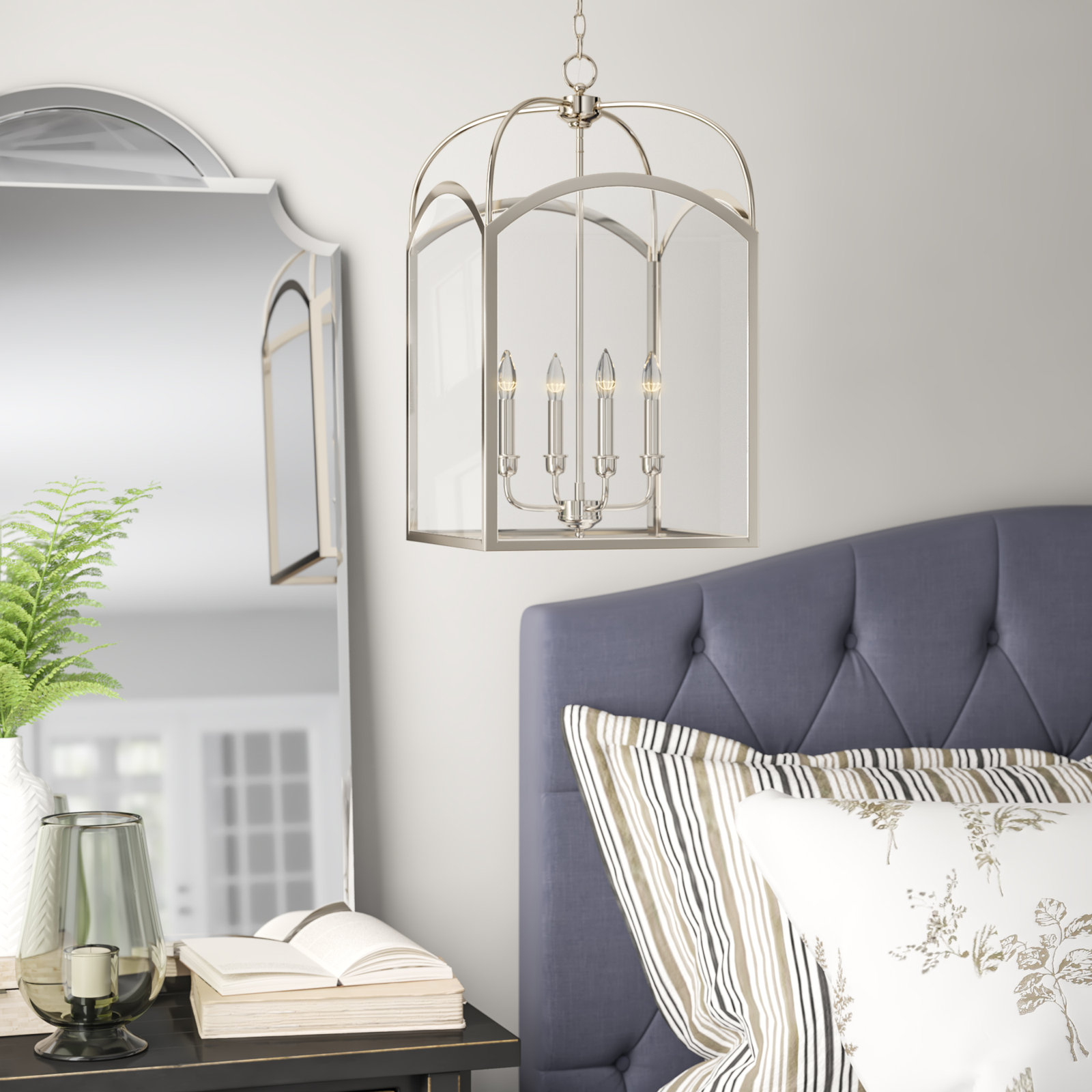Laventall 4 - Light Dimmable Lantern Chandelier, Polished Nickel, 23" H x 12" W x 12" D