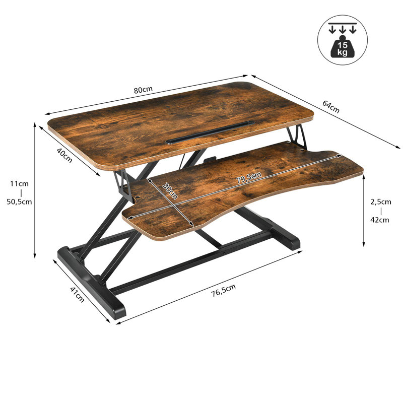 Adjustable Metal Base Standing Desk Converter, Brown