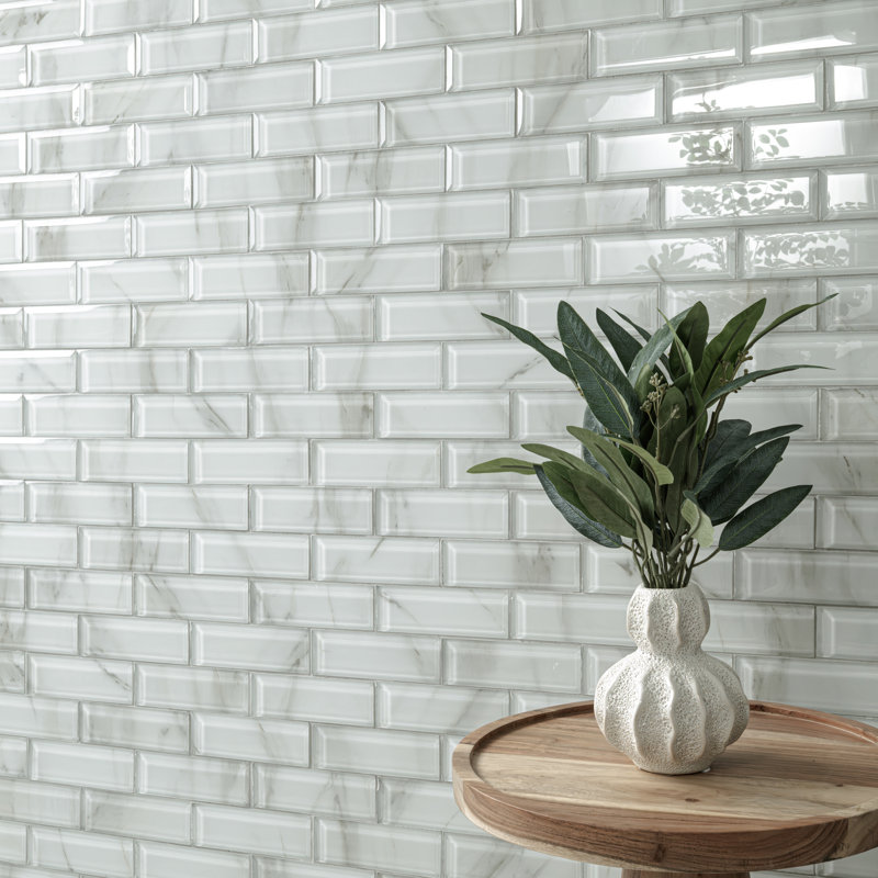 Subway 12 in. x 12 in. Glossy Glass Mosaic Wall Tile, Linen Glow