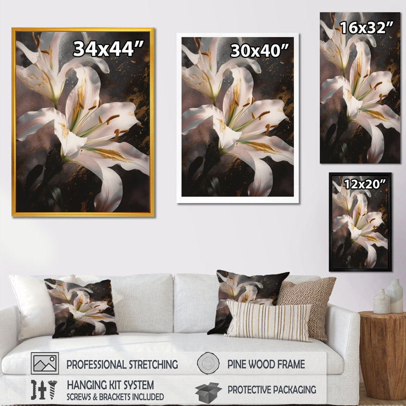 Art floral sur toile, art floral, H 20 po x l 12 po, Cadre flottant noir