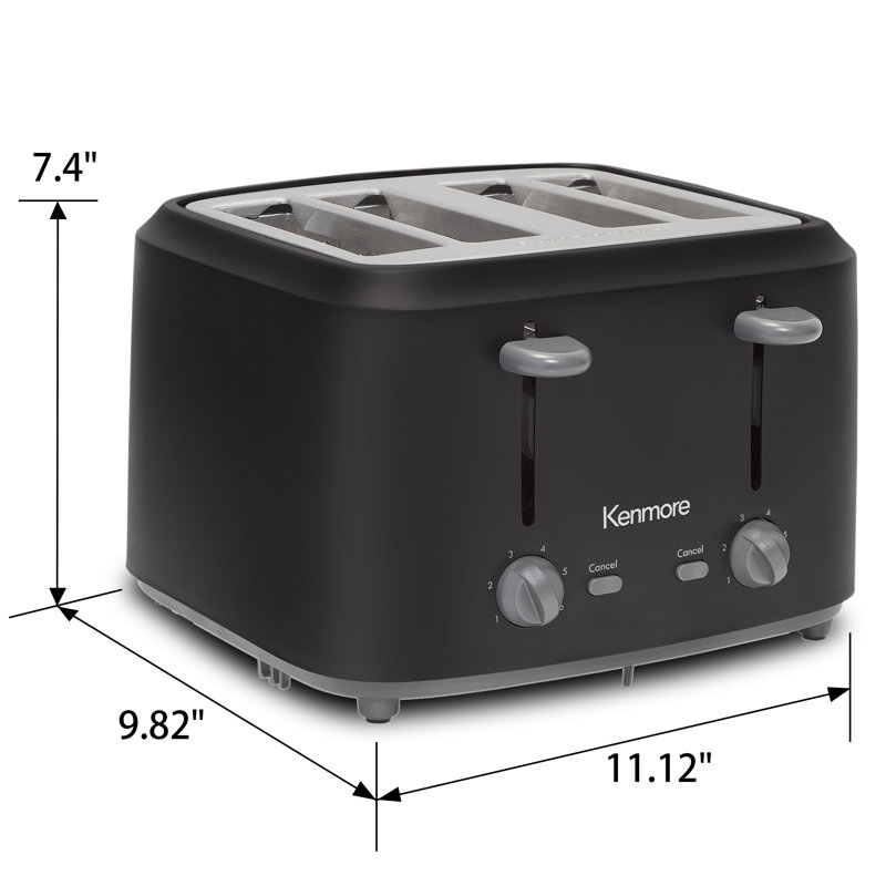 Kenmore 4 Slice Toaster, Matte Black and Grey, Dual Controls