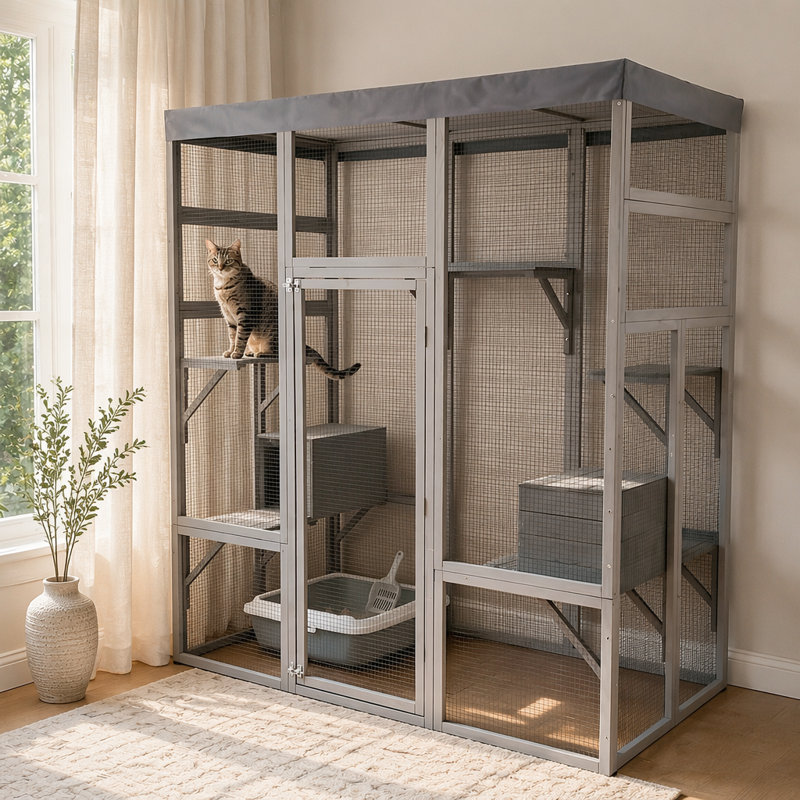 Boîte en bois grise avec dessus imperméable et deux boîtes de sieste