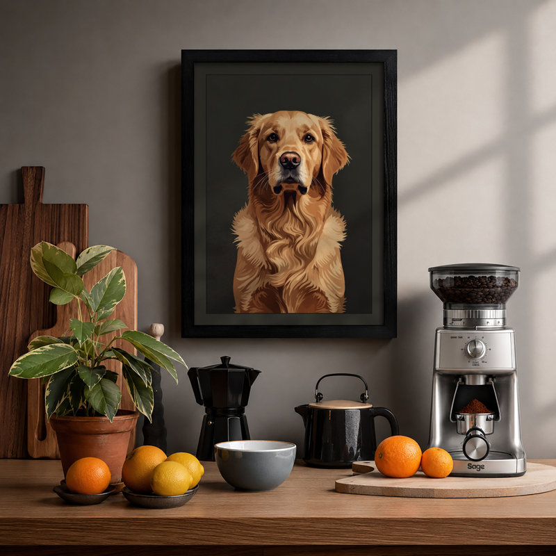 Golden Labrador Portrait Modern - Framed Print, A4 - 29.7 x 21.0 cm, Black