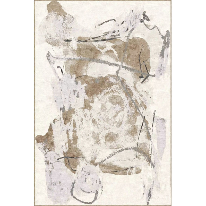 Tapis décoratif lavable à motifs de couleur crème, Tapis de couloir 3 pi 3 po x 9 pi 10 po