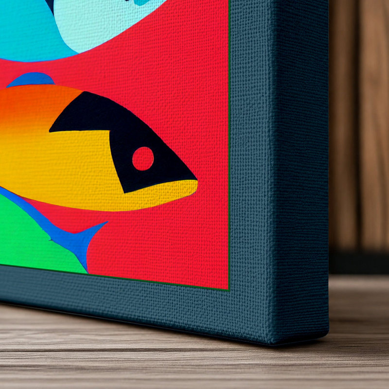 Stacked Fish Modern - Print, 30x20 - 76.2 x 50.8 cm, Teal Border