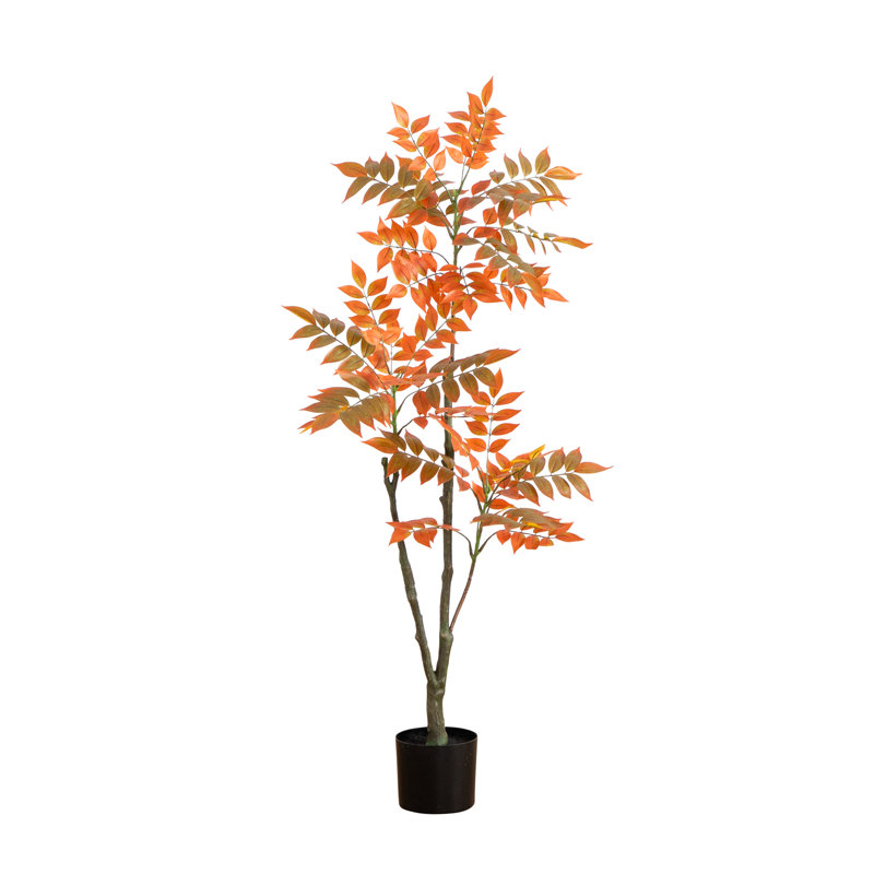 48'' Orange and Green Artificial Sumac Tree in Black Pot