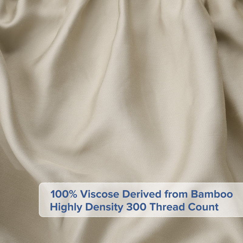 100% Viscose Bamboo Sheet Set, Queen Sheet Set with 2 Pillowcases, Cream