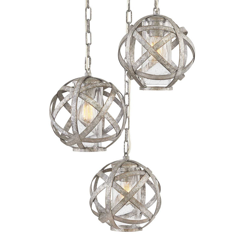 Carson 3-Light Cluster Globe Pendant, Weathered Zinc